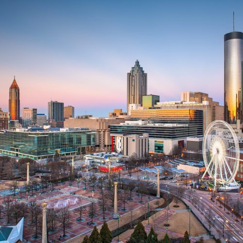 Atlanta, Georgia, USA downtown skyline at twilight.